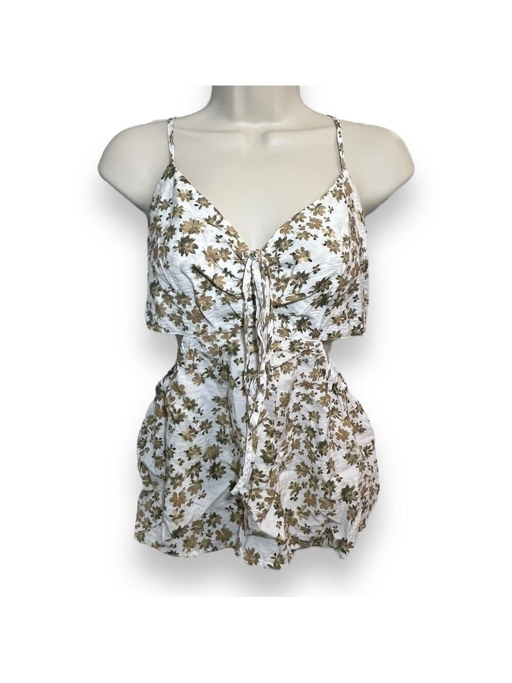 Banana Republic Women’s Baby Doll Top White and Brown Floral Size Petite Medium
